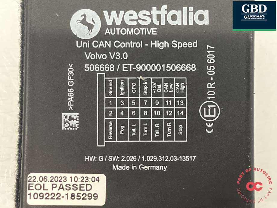 Styreenhet hengerfeste til Volvo V70 2007-2013 (Type III, Fase 1)  (WESTFALIA|31407107|506668|109222-185299)