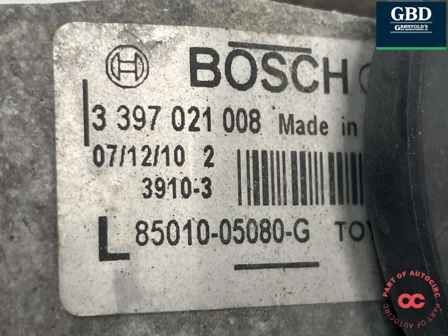 Viskermotor frontrute komplett m/overføring til Toyota Avensis 2009-2015 (Type III, Fase 1) (BOSCH||85010-05080|85110-05070)