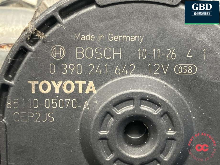 Viskermotor frontrute komplett m/overføring til Toyota Avensis 2009-2015 (Type III, Fase 1) (BOSCH||85010-05080|85110-05070)