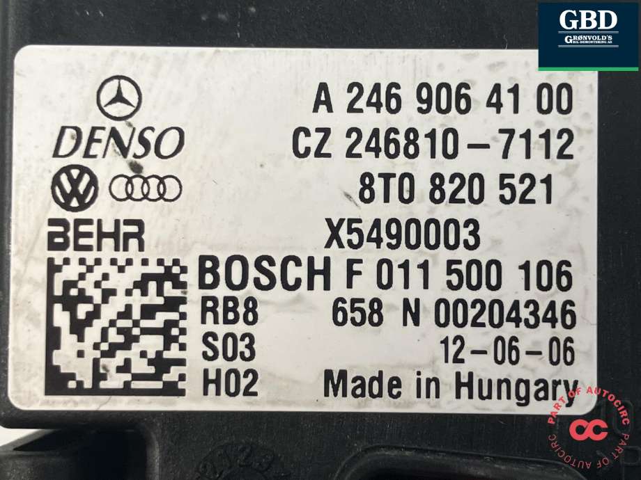Varmeapparat motstand til Audi A4 2007-2014 (Type IV) (B8) (B8) (BOSCH||8T0 820 521|F 011 500 106)
