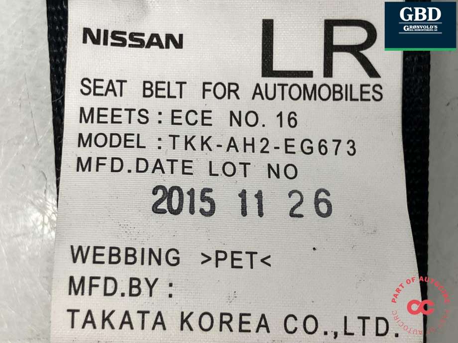 Sikkerhetsbelte foran høyre til Nissan X-Trail 2014-2022 (T32) (T32) (TAKATA||TKK-AH2-EG673|0589-P1-000146)