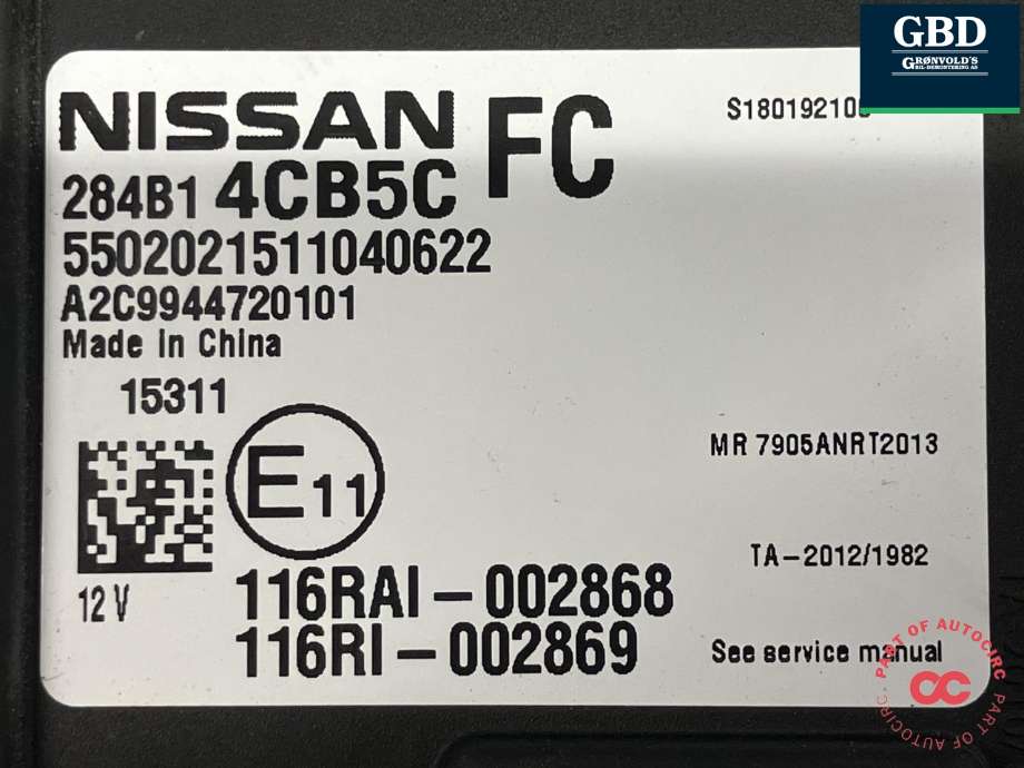 Styreenhet comfort (BCM) til Nissan X-Trail 2014-2022 (T32) (T32) (284B14CB5C|A2C9944720101|116RAI-002868)