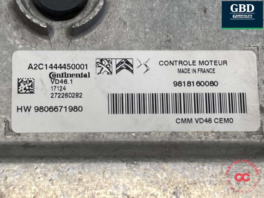Styreenhet motor til Peugeot 2008 2013-2019 (Type I) (16 776 149 80|9818160080|16 289 301 80)