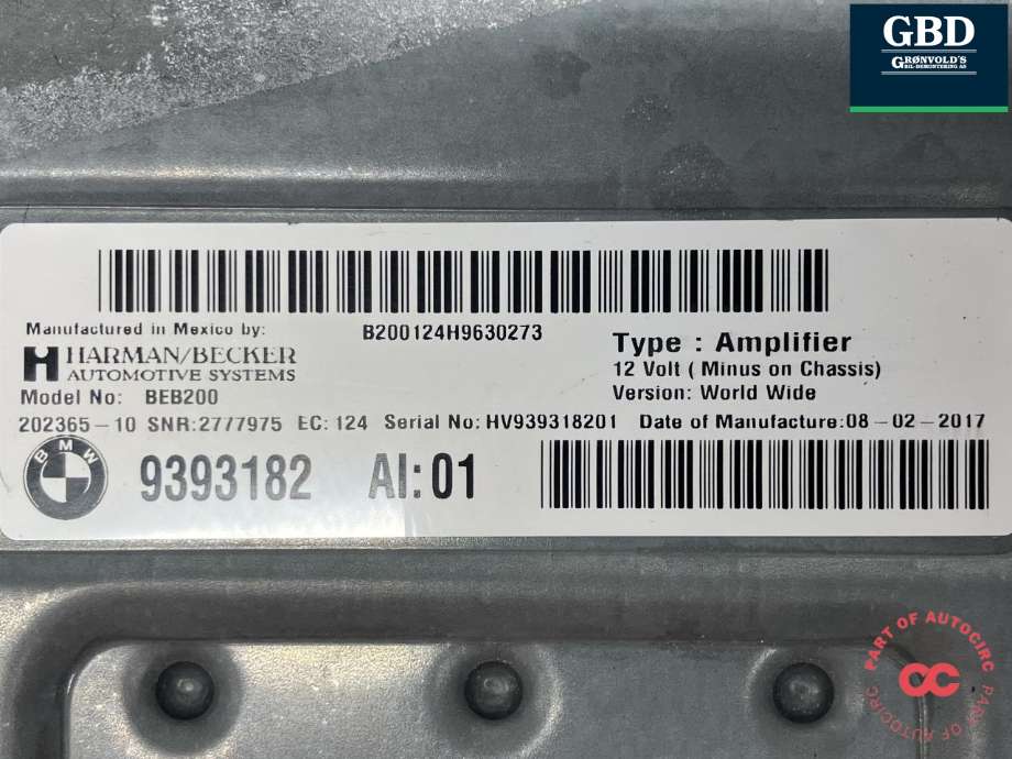 Bilstereo forsterker til BMW X5 2013-2018 (F15) (F15) (HARMAN/BECKER|65 12 5 A41 CD0|9 393 182|202365-10)