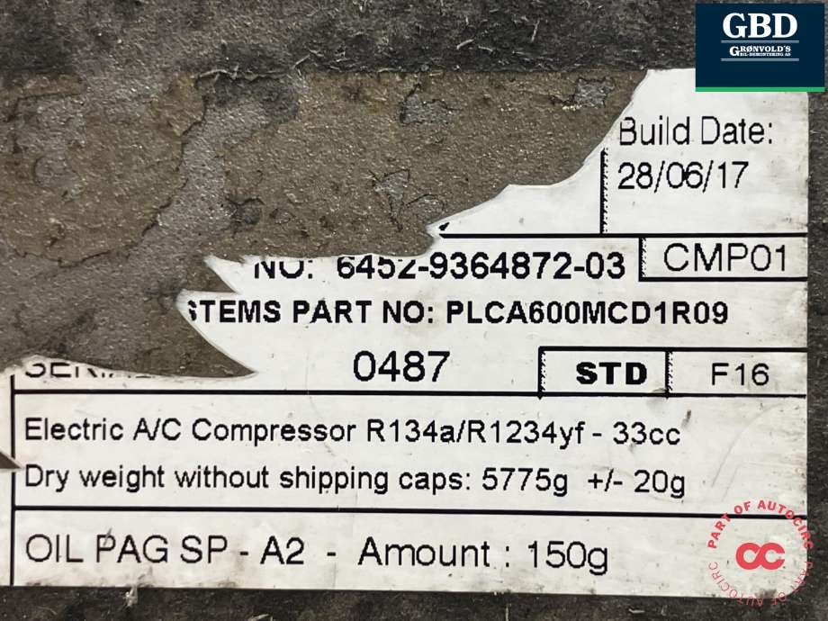 Aircondition kompressor til BMW X5 2013-2018 (F15) (F15) (64 52 9 496 106|)