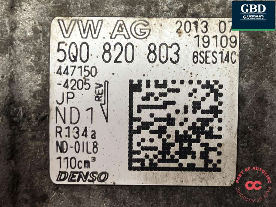 Aircondition kompressor til VW Golf VII 2012-2017 (Fase 1) (DENSO|5Q0 820 803 K|5Q0 820 803 F|447150-4205)
