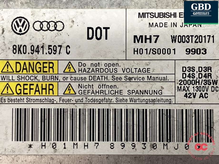 Styreenhet xenon/ballast til Audi Q5 2008-2012 (Type I, Fase 1)  (MITSUBISHI|8K0 941 597 C|W003T20171|)