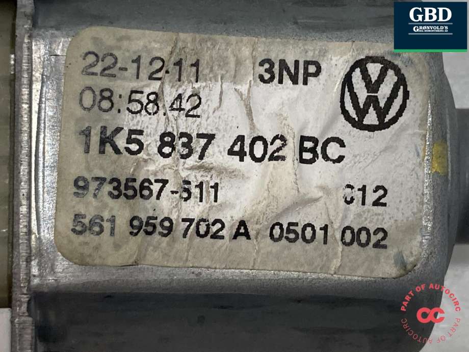 Ruteheis, kun motor, høyre foran til VW Golf VI 2008-2012  (1K5 837 402 BC|)