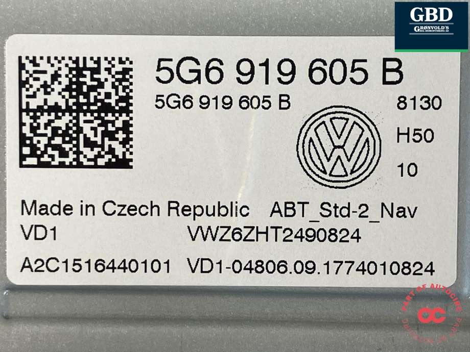 Bilstereo navigasjon skjerm til VW Passat 2015-2019 (Fase 1) (B8) (B8) (|5G6 919 605 B|A2C1516440101)