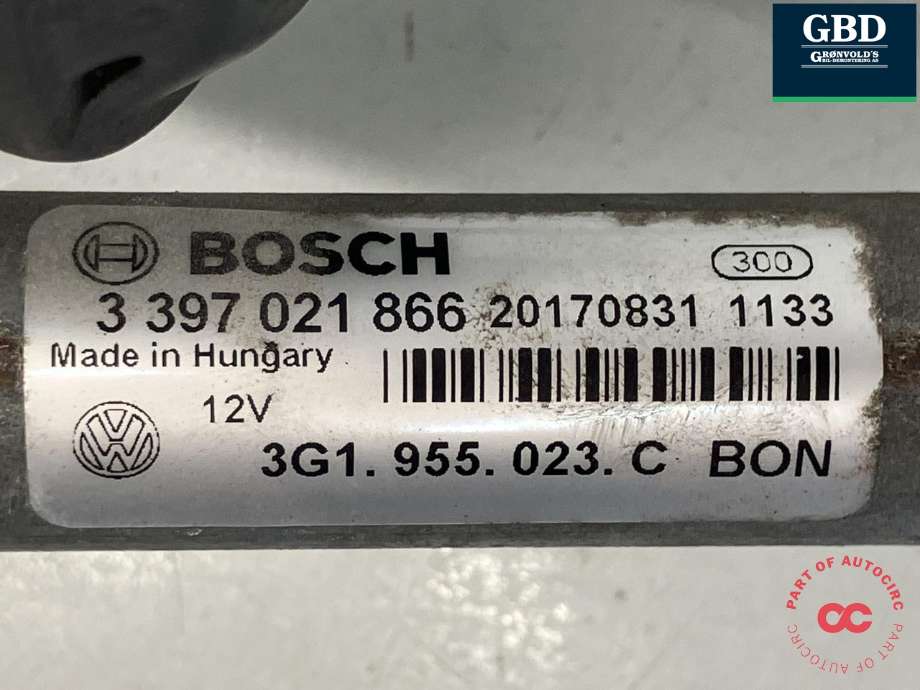 Viskermotor frontrute komplett m/overføring til VW Passat 2015-2019 (Fase 1) (B8) (B8) (BOSCH||3G1 955 023 C|3G1 955 119 A)
