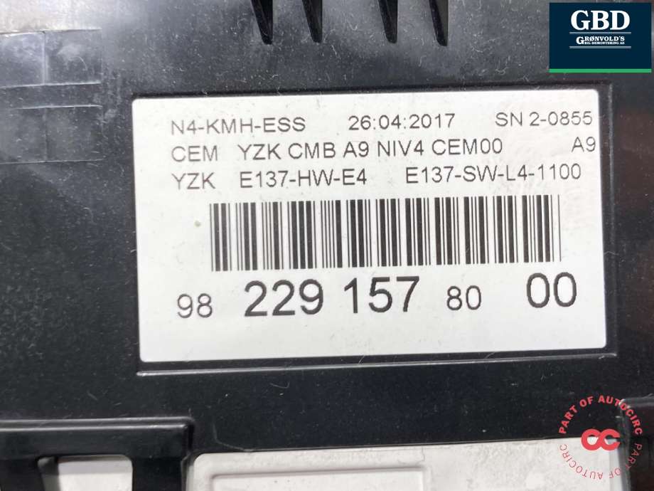 Instrumentpanel til Peugeot 2008 2013-2019 (Type I)  (98 227 036 80|9821126480|)