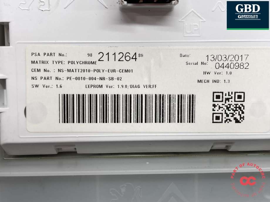 Instrumentpanel til Peugeot 2008 2013-2019 (Type I)  (98 227 036 80|9821126480|)