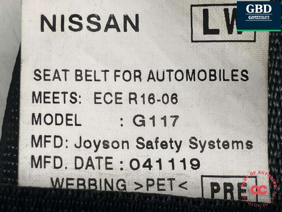 Sikkerhetsbelte foran venstre til Nissan Qashqai 2014-2021 (Type II)  (50A9M9T194|)