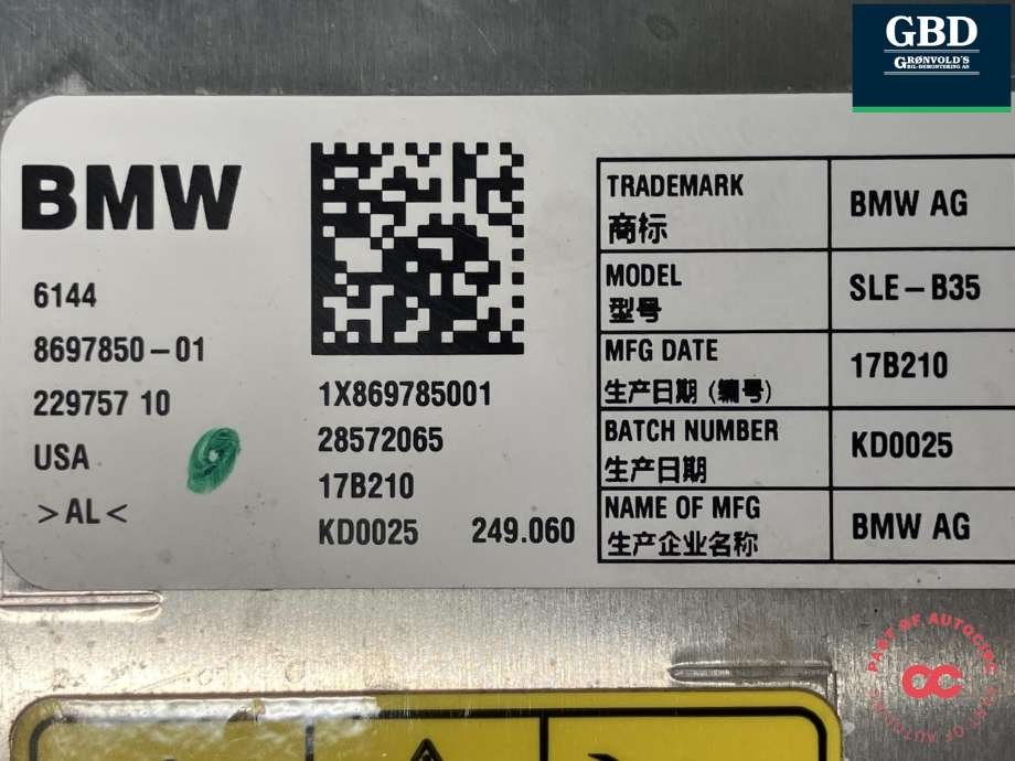 Batterilader (OBC - On Board Charger) til BMW X5 2013-2018 (F15) (F15) (8 697 850|229757 10|)
