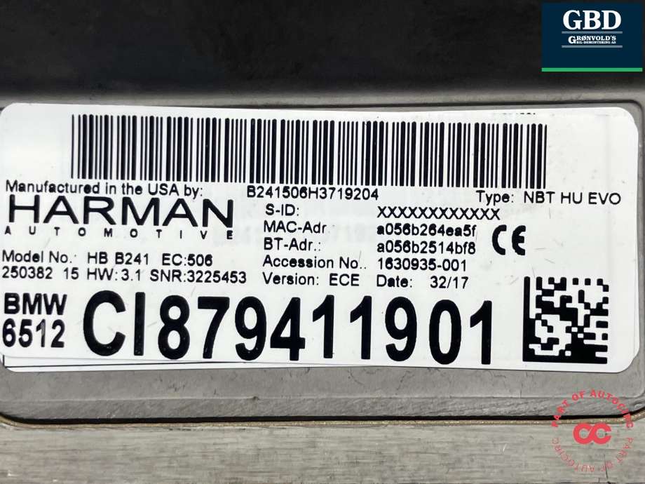 Bilstereo navigasjon spiller til BMW X5 2013-2018 (F15) (F15) (HARMAN|65 12 8 794 119|250382 15|)