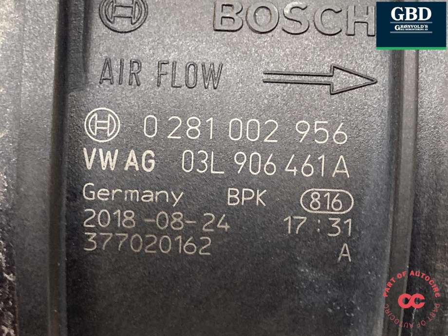 Luftmengde/luftmassemåler til VW Caddy 2015-2020 (Type III, Fase 3)  (03L 906 461A|)