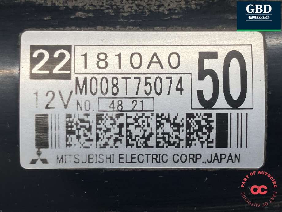 Starter diesel til Mitsubishi Pajero 2007-2016 (Type IV, Fase 1)  (MITSUBISHI|1810A050|M008T75074|)
