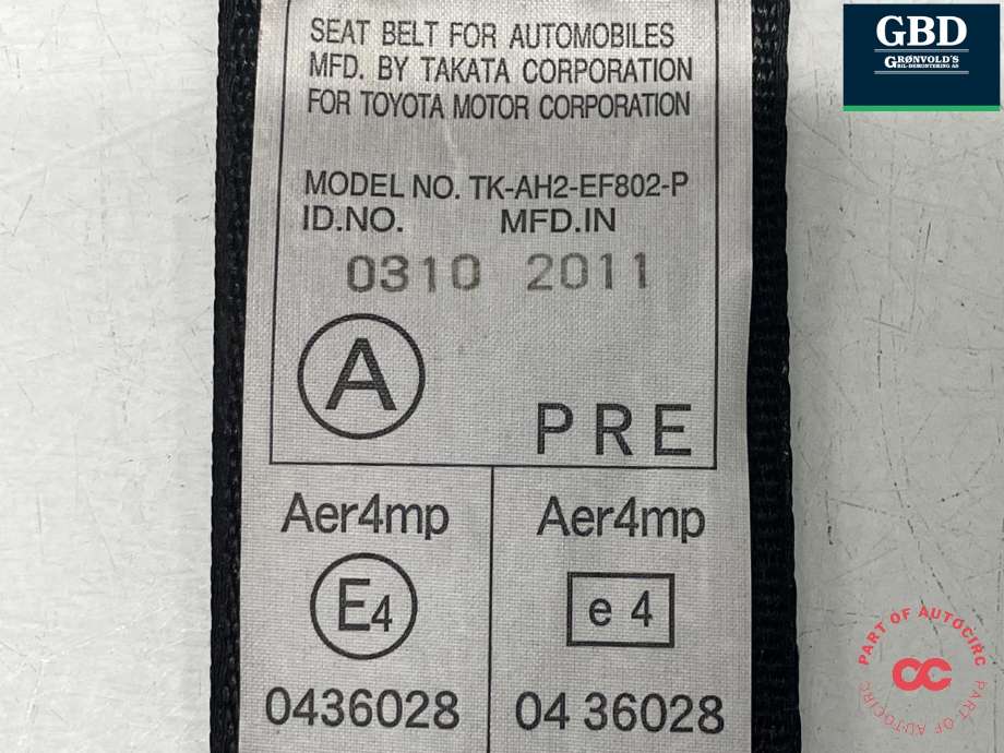 Sikkerhetsbelte foran høyre til Toyota Hiace 2007-2012 (Fase 3)  (TK-AH2-EF802-P|C9269N|)