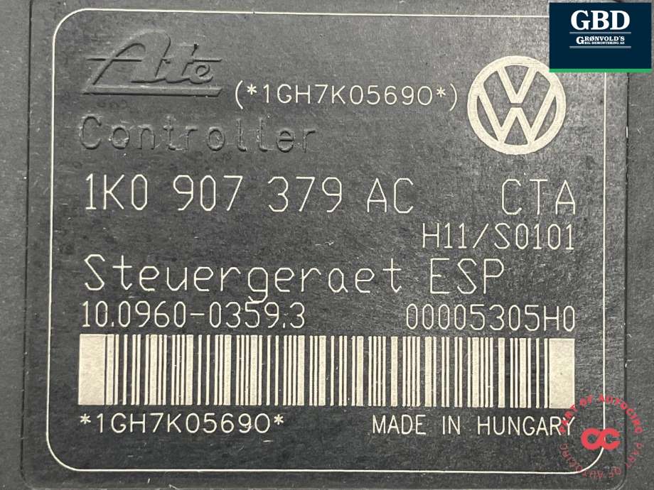 ABS sentral til VW Touran 2007-2010 (Type I, Fase 2) (ATE|1K0 907 379 AC|1K0 614 517 AE|)