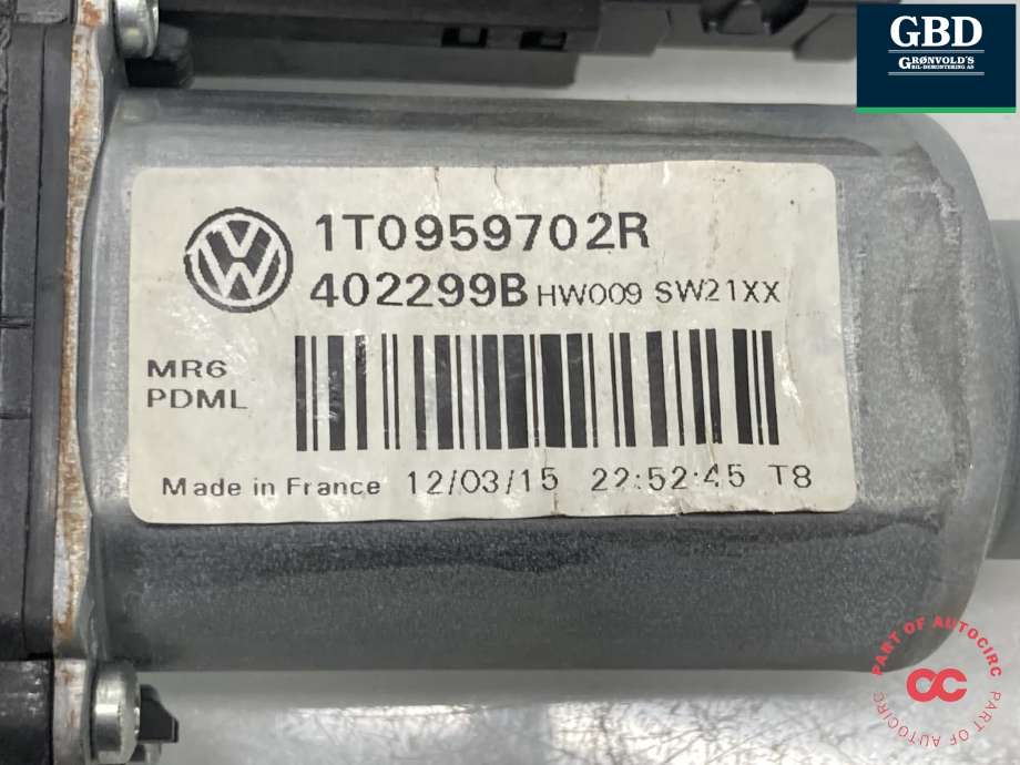 Ruteheis, kun motor, høyre foran til VW Caddy 2010-2015 (Type III, Fase 2) (1T0959702R|)