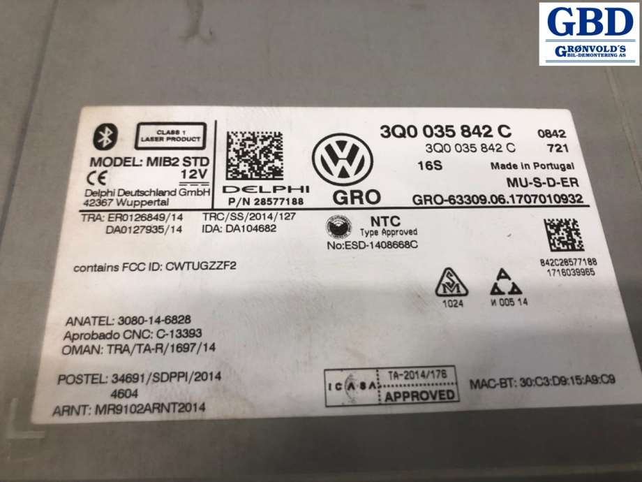 VW Golf VII, 2017-2020 (Fase 2) (5NN 919 605 A|5G6 919 605 A)