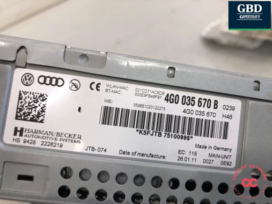 Audi A7, 2010-2014 (Type I, Fase 1) (4G0 035 670 J|4G0 035 670 B)