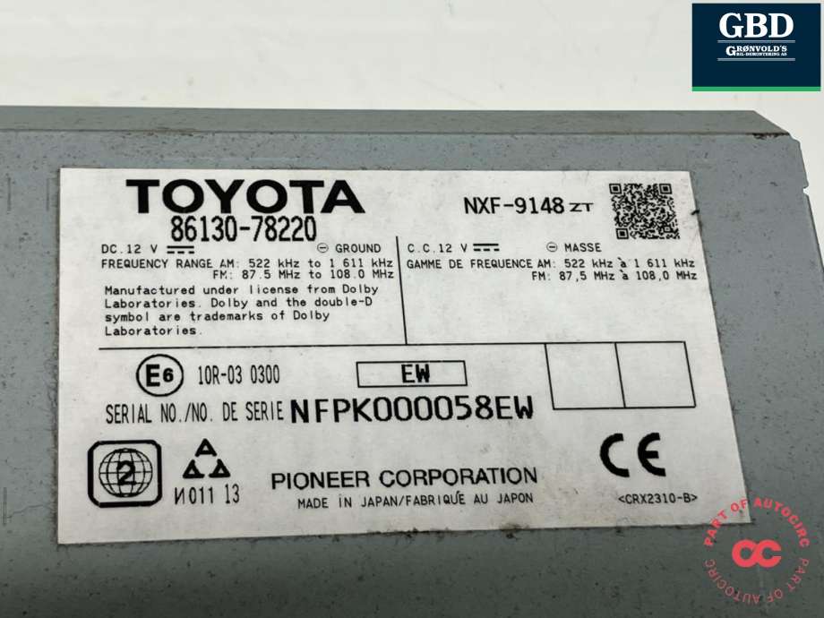 Bilstereo til Lexus NX 2014-2021 (Type I) (AZ10) (AZ10) (8680478170|86130-78220|)