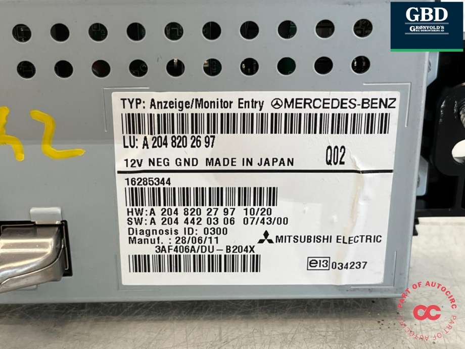 Bilstereo navigasjon skjerm til Mercedes GLK 2008-2015 (X204) (X204) (A 204 820 26 97|)