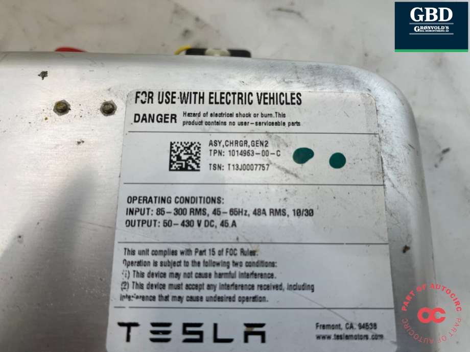 Batterilader (OBC - On Board Charger) til Tesla Model S 2013-2016 (Fase 1)  (1014963-00-C|)