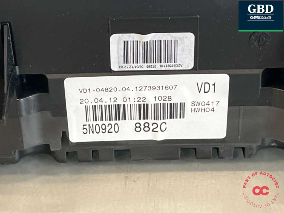 Instrumentpanel til VW Tiguan 2011-2016 (Type I, Fase 2)  (5N0 920 882 C|5N0 920 882 CX|)