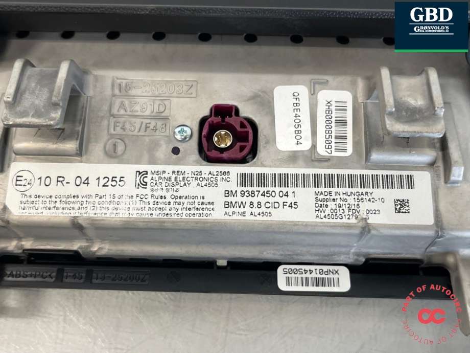 Bilstereo navigasjon skjerm til BMW 2-Serie, Active/Gran Tourer 2014-->> (F45/F46) (F45/F46) (65 50 9 387 450|10R 041255|15-25203Z)