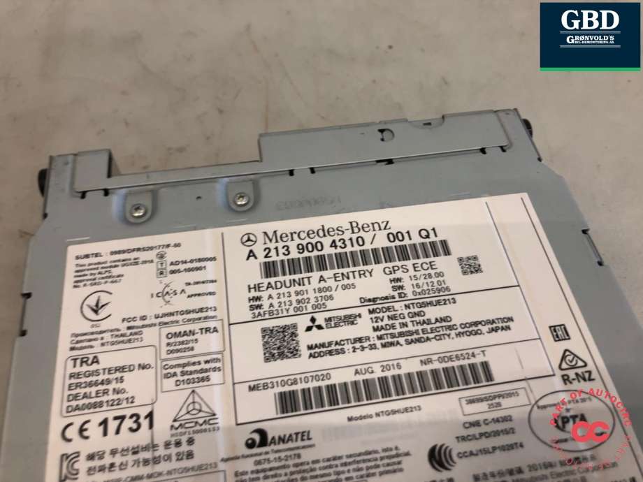 Bilstereo til Mercedes E-Klasse 2016-2023 (W213) (W213) (A 213 900 21 20|A 213 900 43 16|A 213 900 43 10)