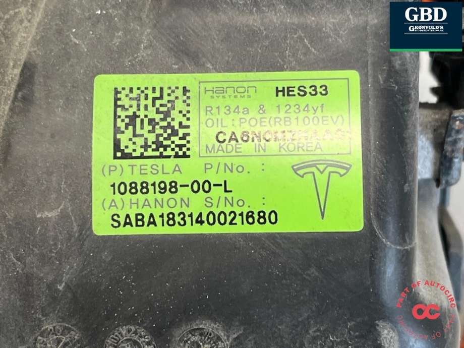Aircondition kompressor elbil til Tesla Model 3 2018-2023 (Fase 1)  (1088198-00-L|)