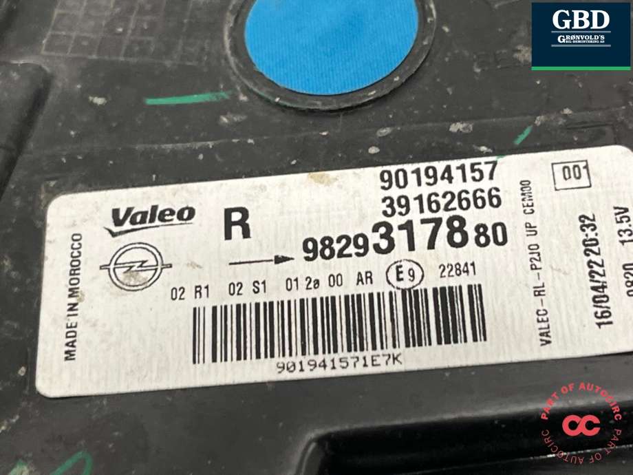 Baklykt høyre ytre til Opel Corsa-e 2019-->> (9829317880|90194157|39162666)