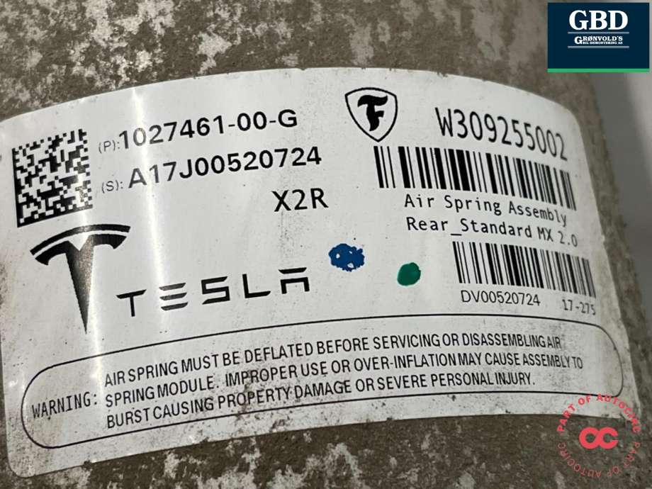 Fjær bak nivå luftpute/belg til Tesla Model X 2016-->> (1027461-00-G|)
