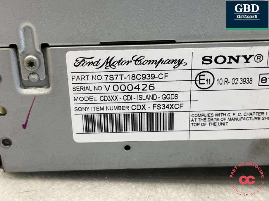 Bilstereo til Ford S-Max 2006-2010 (Type I, Fase 1) (1805708|6M2T-18C939-AM|7S7T-18C939-CF)