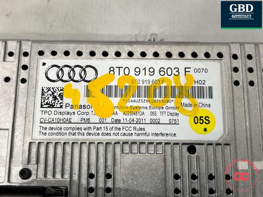 Bilstereo navigasjon skjerm til Audi A4 2007-2014 (Type IV) (B8) (B8) (8T0 919 603 F|)