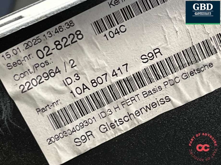 Støtfanger bak til VW ID.3 2020-->>  (10A 807 417|)