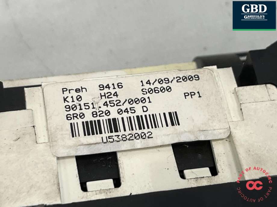 Varmeapparat betjening til VW Polo 2009-2014 (Type V, Fase 1)  (6R0 820 045 Q|6R0 820 045 H|)