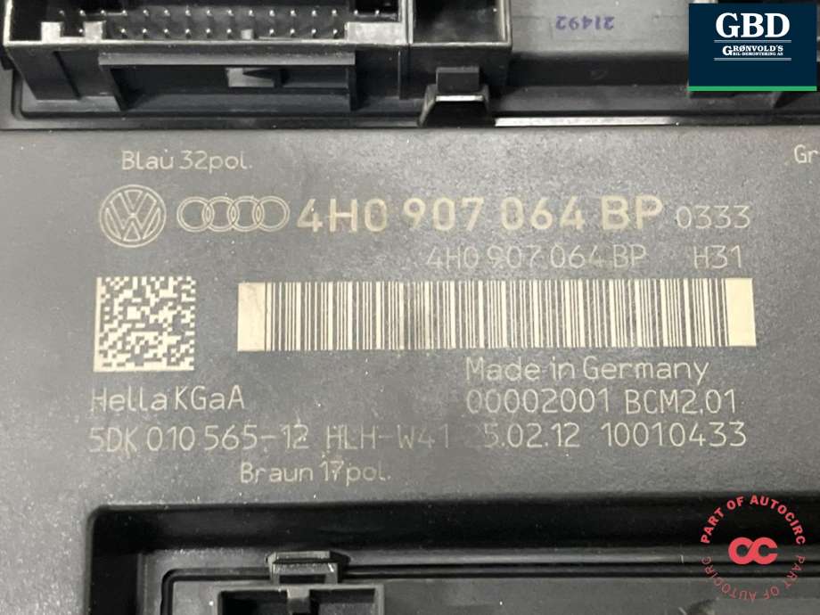 Styreenhet comfort (BCM) til Audi A7 2010-2014 (Type I, Fase 1)  (4H0 907 064 GB|4H0 907 064 BP|)