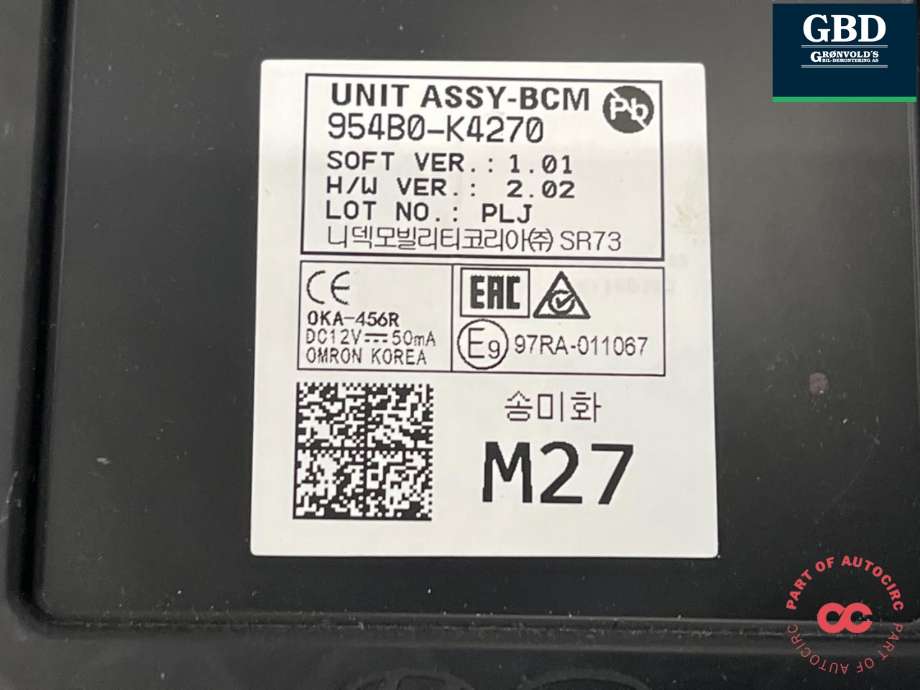 Styreenhet comfort (BCM) til Hyundai Kona 2021-2023 (Type I, Fase 2)  (954B0K4 270|954B0-K4270|)