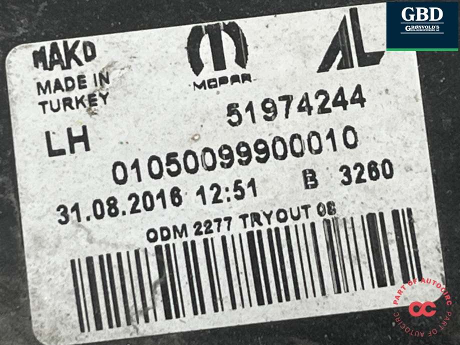 Frontlykt venstre halogen til Fiat Doblo 2010-->> (Type II)  (52109259|51974244|)