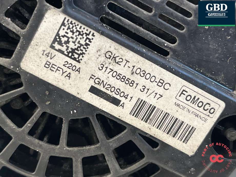 Dynamo diesel til Ford Transit Custom 2013-2023 (Type I) (2461540|2454938|GK2T-10300-BD | GK2T-10300-BD)
