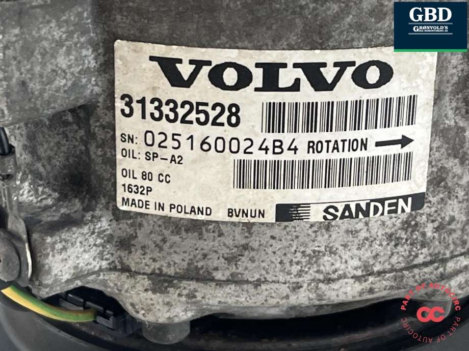Aircondition kompressor til Volvo V70 2014-2016 (Type III, Fase 2)  (36010254|)