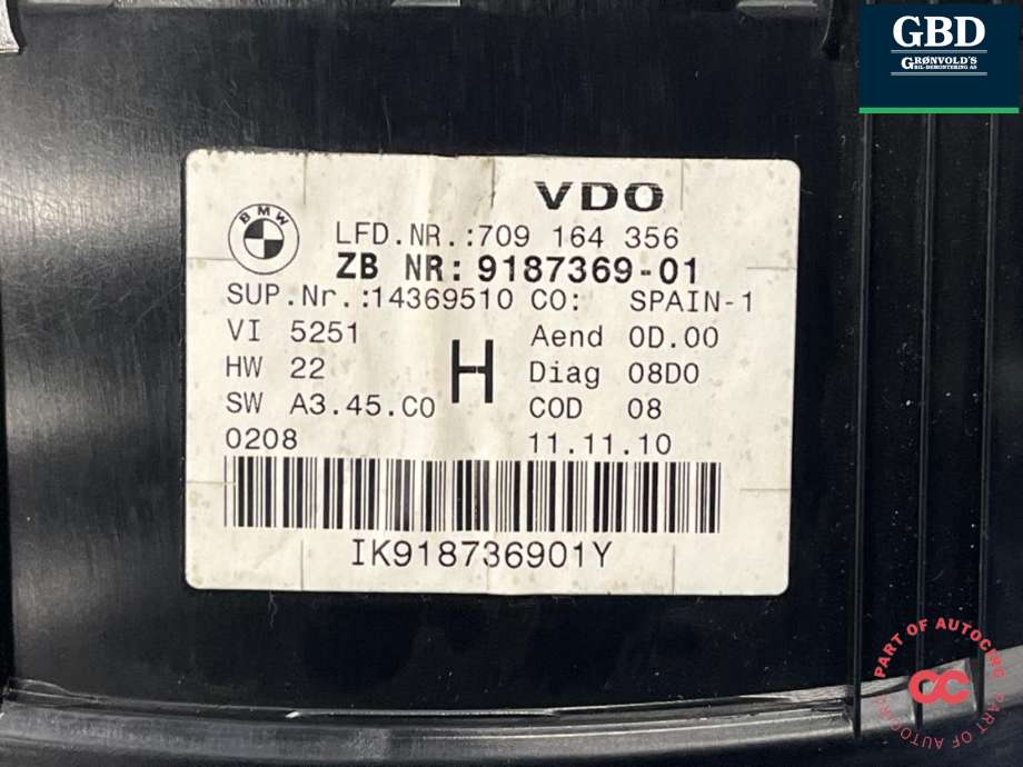 Instrumentpanel til BMW X1 2009-2015 (E84) (E84) (62 10 9 316 152|9187369-01|)