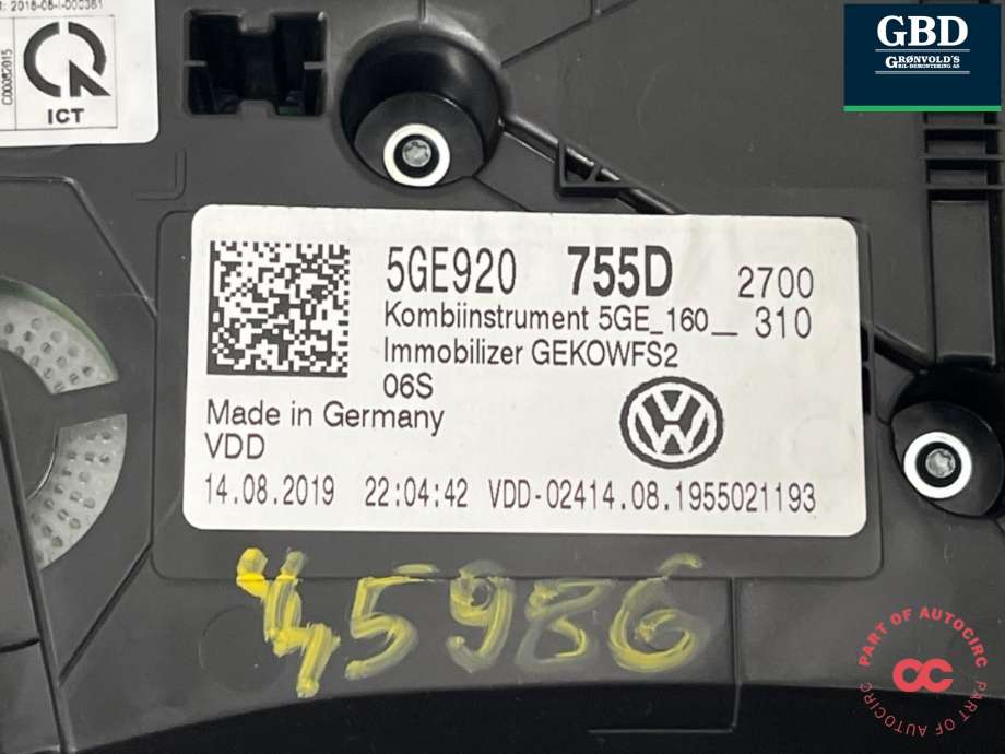 Instrumentpanel til VW e-Golf 2017-2020 (Fase 2) (5GE 920 755 D|)