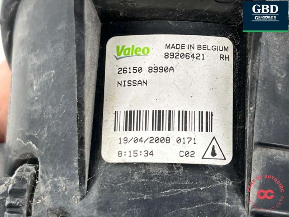 Tåkelykt høyre foran til Nissan Qashqai 2007-2010 (Type I, Fase 1)  (B6A508990A|261508990A|89206421)