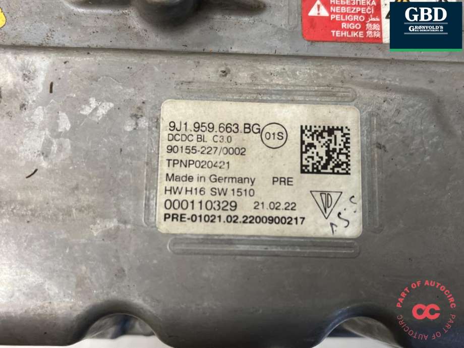 DCDC converter elbil til Porsche Taycan 2019-->>  (PAD 959 663 E|PAD 959 663 B|9J1959663BG| 9J1915539DG)
