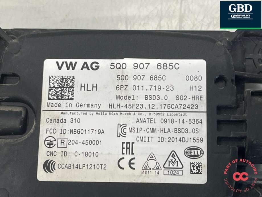 Sensor blindsone til VW e-Golf 2017-2020 (Fase 2) (5Q0 907 685 C|)