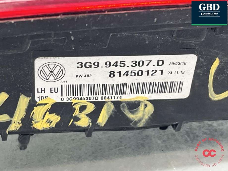 Baklykt venstre indre til VW Passat 2015-2019 (Fase 1) (B8) (B8) (3G9 945 307 D|)